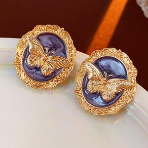 Silver needle butterfly droplet earrings